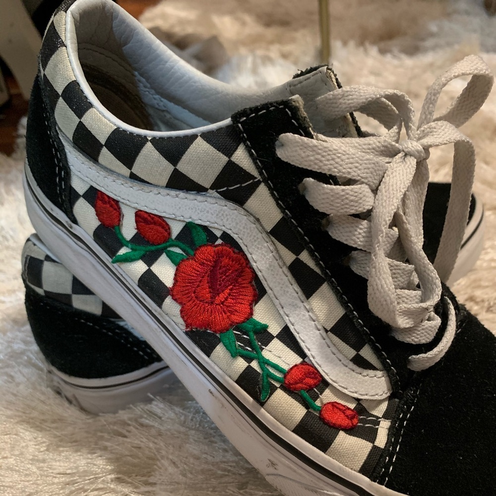 Checkered vans with custom rose